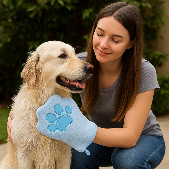 Gant de toilettage bleu doux