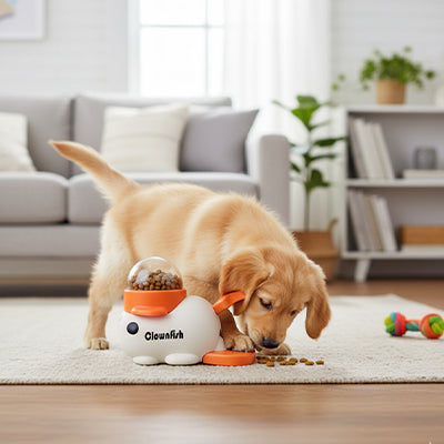 Jouet chien blanc mangeoire