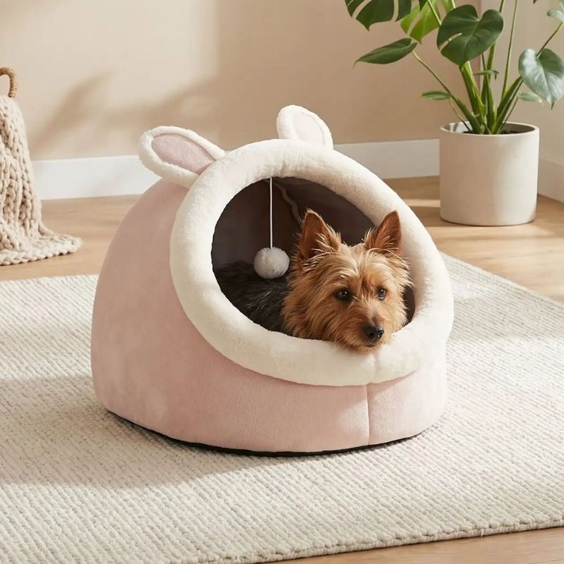 lit pour chien rose confortable