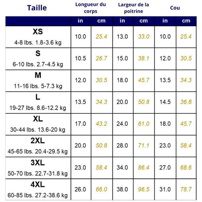 Pull pour chien taille design