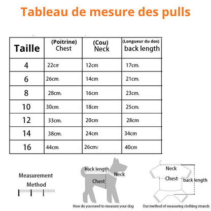 Pull pour chien taille-tableau