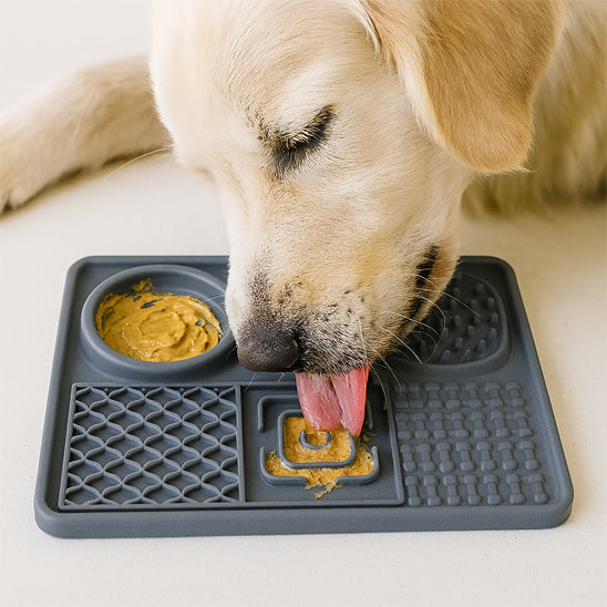 Tapis de lechage chien carre gris produit