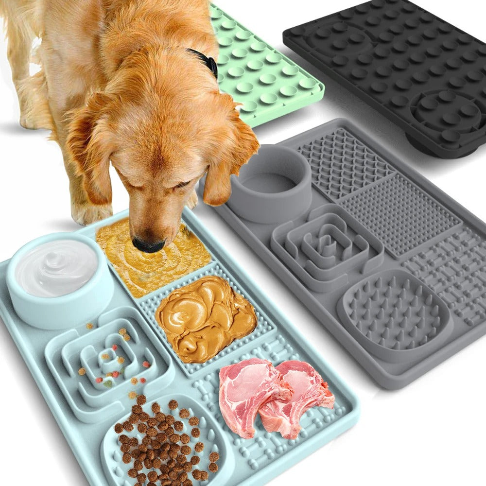 Tapis de lechage chien rectangle bleu