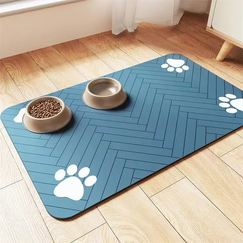 Tapis gamelle chien bleu