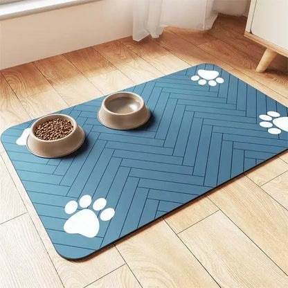 Tapis gamelle chien bleu