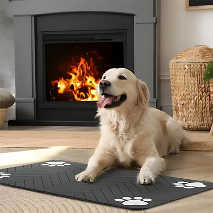 Tapis gamelle chien heureux