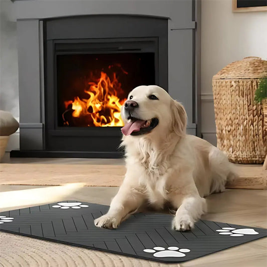 Tapis gamelle chien heureux