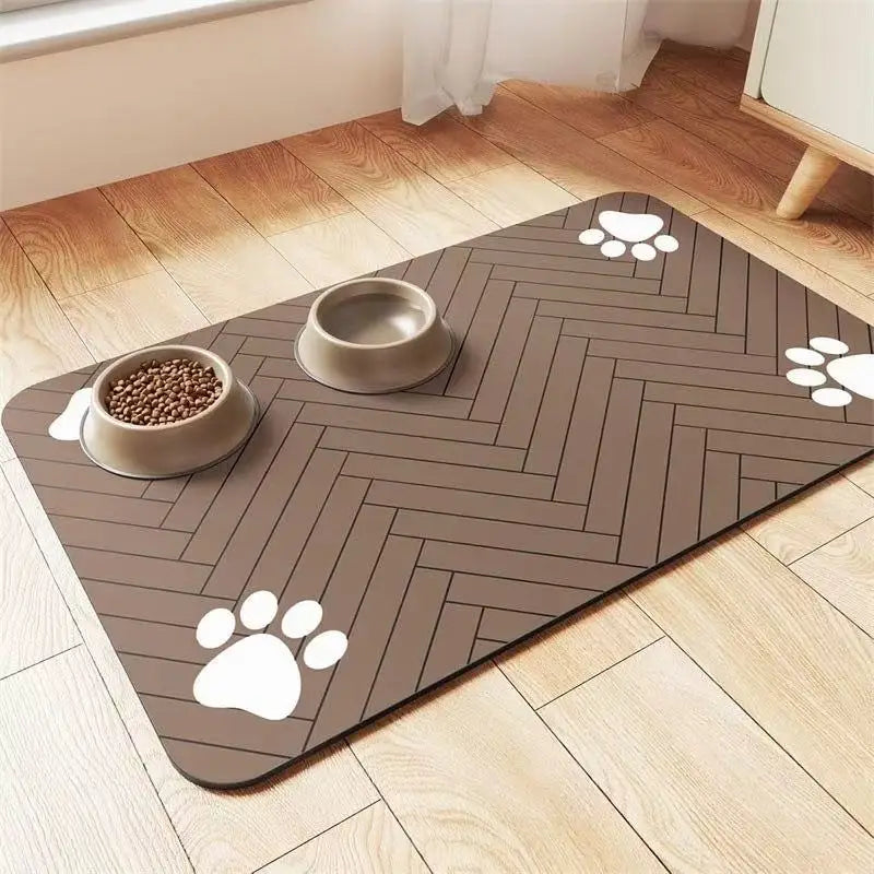 Tapis gamelle chien marron