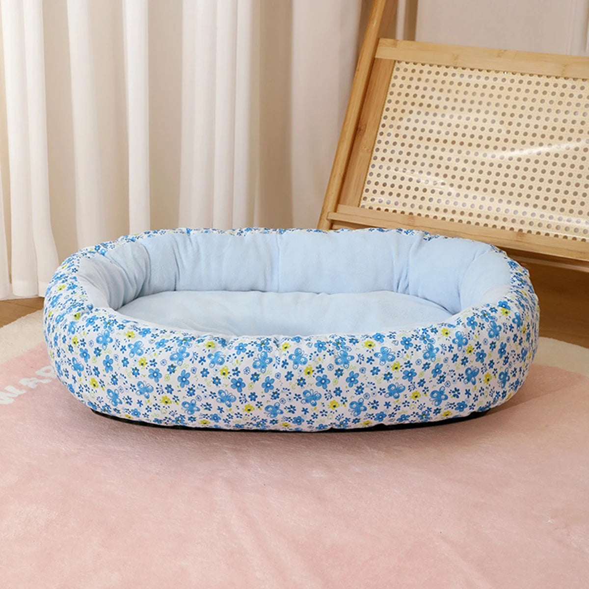 coussin chien bleu doux