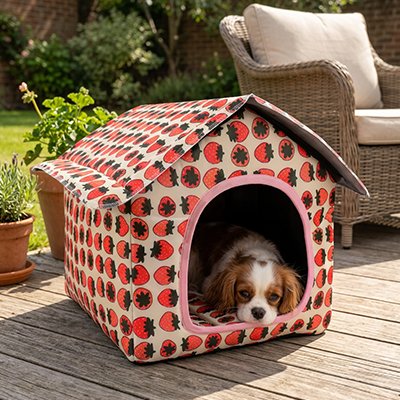 Maison pour chien fraise