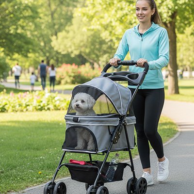 Poussette pour Chien gris promenade
