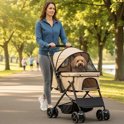 Poussette pour Chien kaki confortable