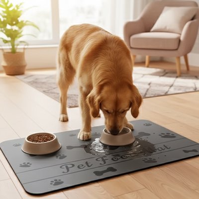 Tapis gamelle chien gris solide
